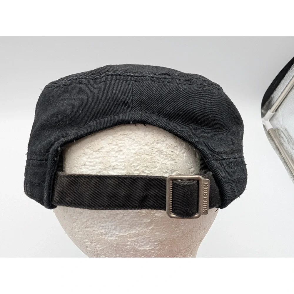 KBETHOS Black Distressed Cadet Hat Zebra Cross Studded Military Cap Adjustable